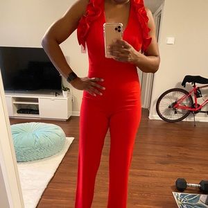 Beautiful Red Ruffled Bodycon Jumpsuit Size Small